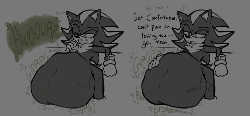 abdominal_bulge after_vore anthro belly big_belly burping dialogue digestion digestion_noises duo male oral_vore same_size_vore vore oogletvoidlet sega sonic_the_hedgehog_(series) shadow_the_hedgehog absurd_res hi_res