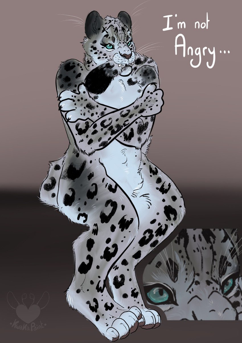 anthro bite male sitting solo tail tail_bite tail_in_mouth kwakapaint felid mammal pantherine snow_leopard hi_res