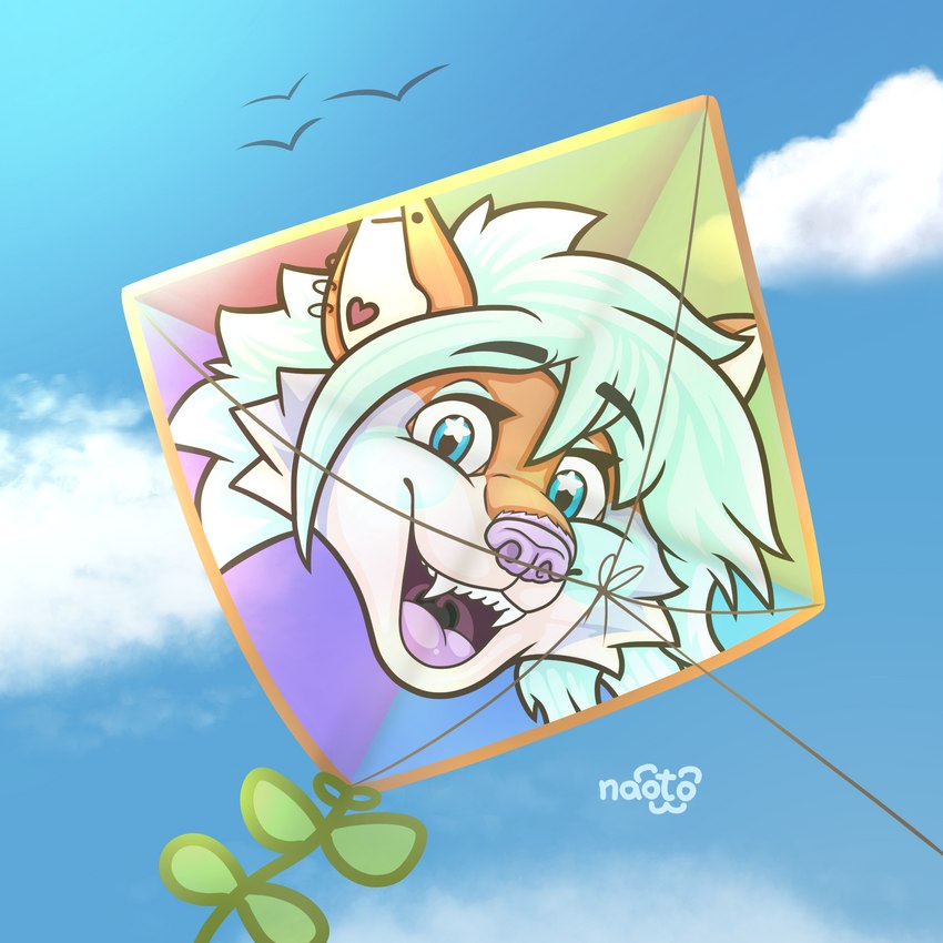 agosto anthro cloud cometa ear_piercing ear_ring female flesh_tunnel gauged_ear heart_gauged_ear industrial_piercing kite piercing ring_piercing sky solo summer sunny wind naoto canid canine fox mammal 1:1 hi_res