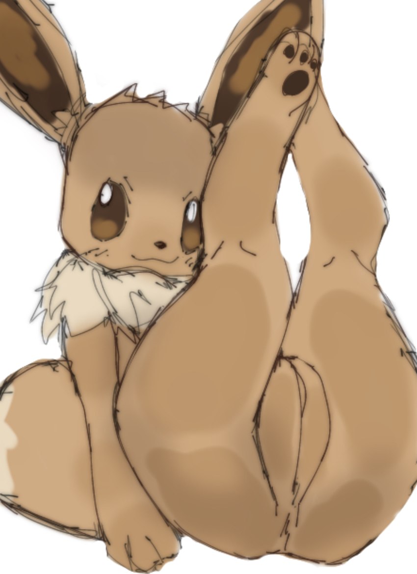 anthro blush brown_body brown_fur female fluffy fluffy_tail fur genitals plump_labia pussy simple_background solo tail white_background nelsi nintendo pokemon eevee generation_1_pokemon pokemon_(species) colored hi_res sketch