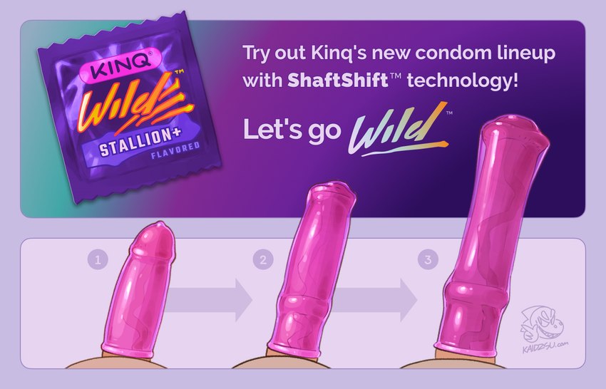 advertisement animal_genitalia animal_penis condom equine_genitalia equine_penis erection expansion fake_advertisement genital_expansion genital_transformation genitals male medial_ring penis penis_expansion sexual_barrier_device solo text transformation wearing_condom kaidzsu kinq_wild_condoms ambiguous_species 14:9 url watermark