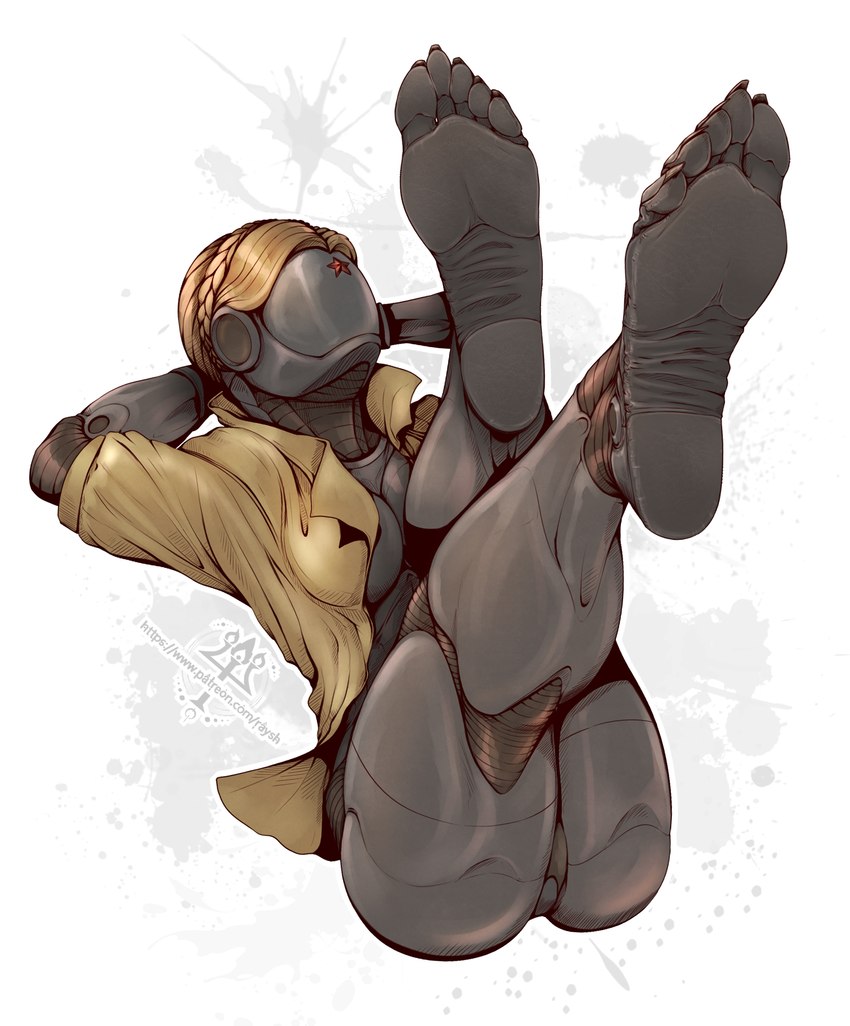 5_toes barefoot big_breasts blonde_hair breasts butt clothed clothing faceless_character feet female foot_focus hair humanoid_feet machine not_furry paws plantigrade soles solo toes kredri atomic_heart right_(atomic_heart) humanoid robot robot_humanoid hi_res