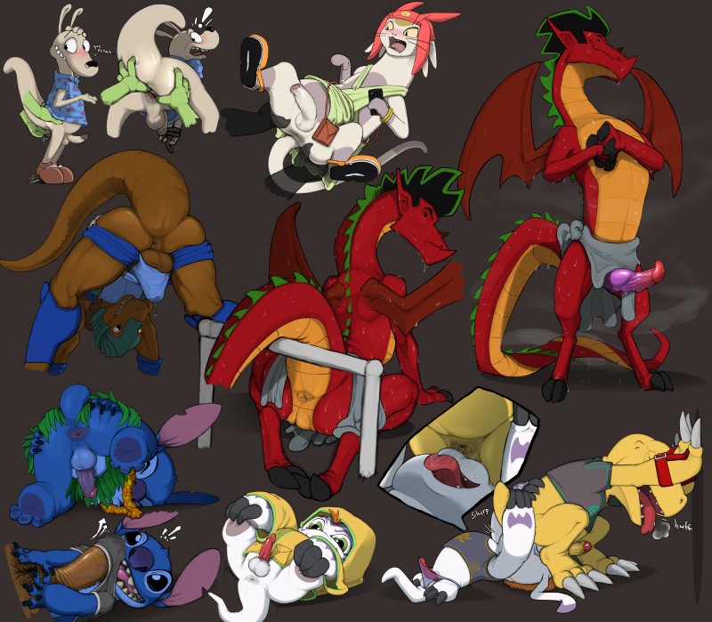 allo, jake long, meow, rocko rama, and stitch (american dragon: jake long and etc) created by narse