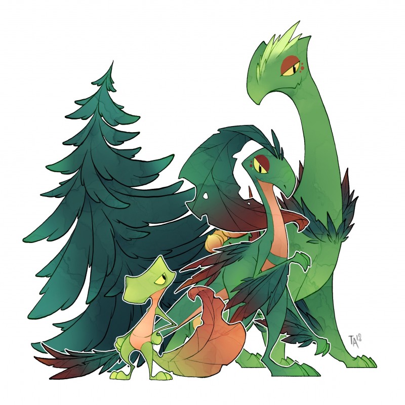 ambiguous_gender evolutionary_family feral group leaf outline plant simple_background white_background white_outline yellow_sclera zesty nintendo pokemon elemental_creature flora_fauna generation_3_pokemon grovyle pokemon_(species) sceptile treecko 1:1 absurd_res hi_res