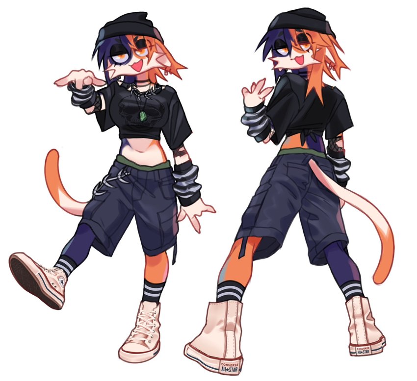 anthro beanie breasts clothed clothing female fingers fur hair hat headgear headwear looking_at_viewer open_mouth piercing redesign simple_background smile solo tail topwear rottenrollz chuck_taylor_all_stars converse epic_games fortnite meow_skulls calico_cat domestic_cat felid feline felis mammal digital_drawing_(artwork) digital_media_(artwork) hi_res