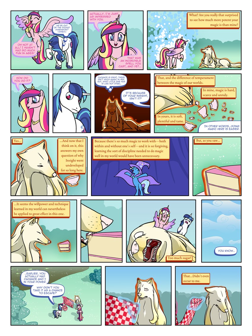 bite cake cloud container cup cutie_mark dessert dialogue eyes_closed female feral food group horn magic_user male open_mouth picnic_blanket repair repairing smile tasting tea_cup text the_magic_of_insight trio wide_eyed wings arofatamahn fixed friendship_is_magic hasbro my_little_pony mythology arofa_nahmat princess_cadance_(mlp) shining_armor_(mlp) trixie_(mlp) canid canine canis equid equine mammal mythological_creature mythological_equine unicorn winged_unicorn wolf broken 3:4 english_text hi_res unavailable_at_source