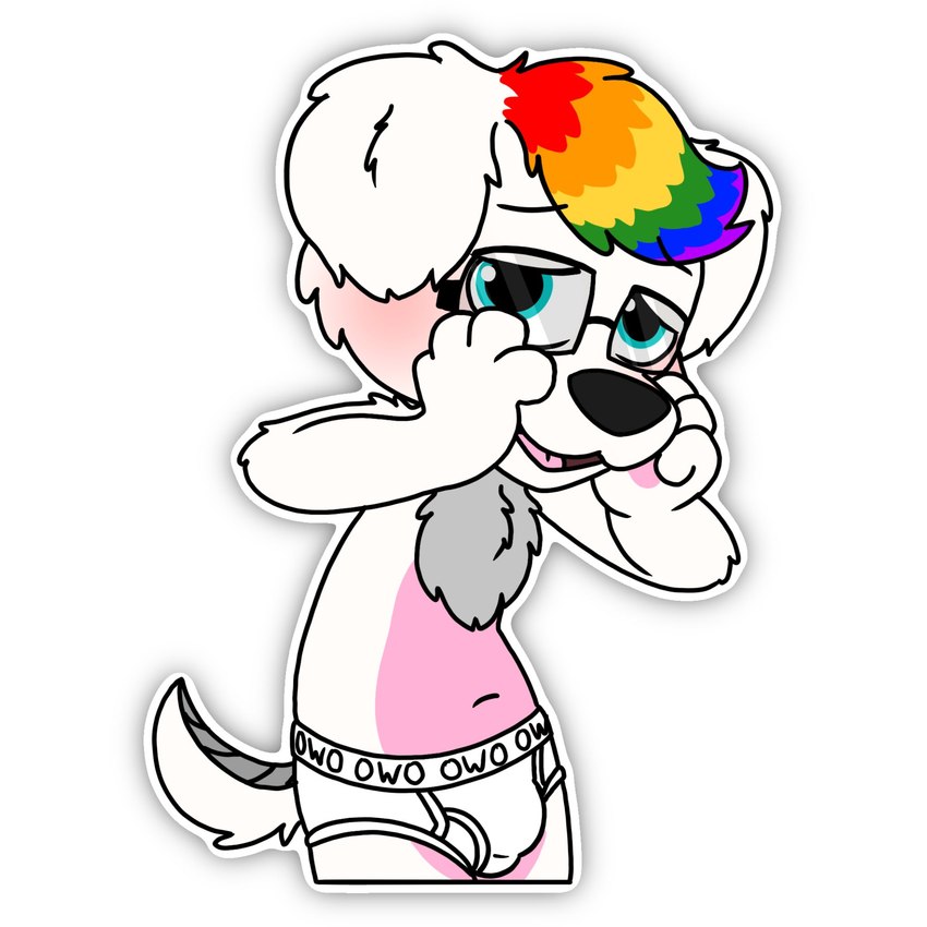 anthro black_nose blush border briefs briefs_only bulge clothed clothing eyewear fur glasses grey_body grey_fur hair hand_on_cheek male monotone_briefs monotone_clothing monotone_underwear multicolored_hair open_mouth owo rainbow_hair shaded_border simple_background solo tighty_whities tongue_showing topless underwear underwear_only white_background white_body white_border white_briefs white_clothing white_fur white_underwear young young_anthro young_male walter_the_mix beagle canid canine canis domestic_dog hunting_dog mammal scent_hound 1:1 hi_res