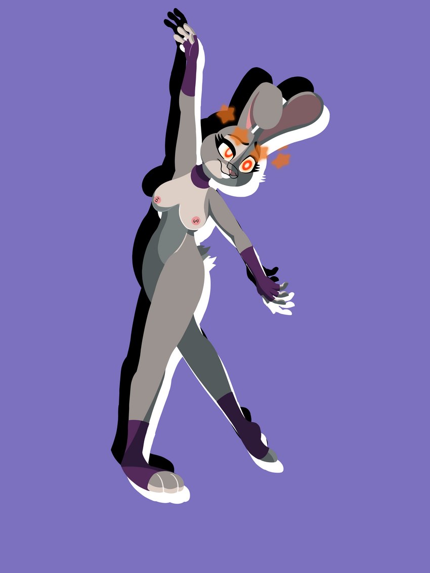 anthro dancing female glowing glowing_eyes glowing_star grey_body hypnosis kil'a mind_control mirror mirror_reflection nipples nude reflection scut_tail short_tail solo star tail <kil'a> disney zootopia judy_hopps lagomorph leporid mammal rabbit 3:4 absurd_res hi_res