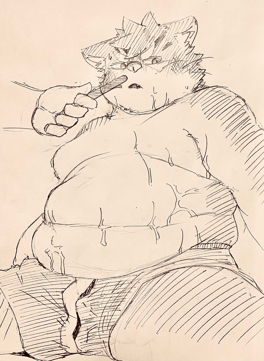 anthro belly bodily_fluids boxers_(clothing) clothing humanoid_hands kemono male moobs overweight overweight_anthro overweight_male sitting solo sweat underwear kogiinu lifewonders tokyo_afterschool_summoners sitri_(tas) domestic_cat felid feline felis mammal 2021 hi_res sketch