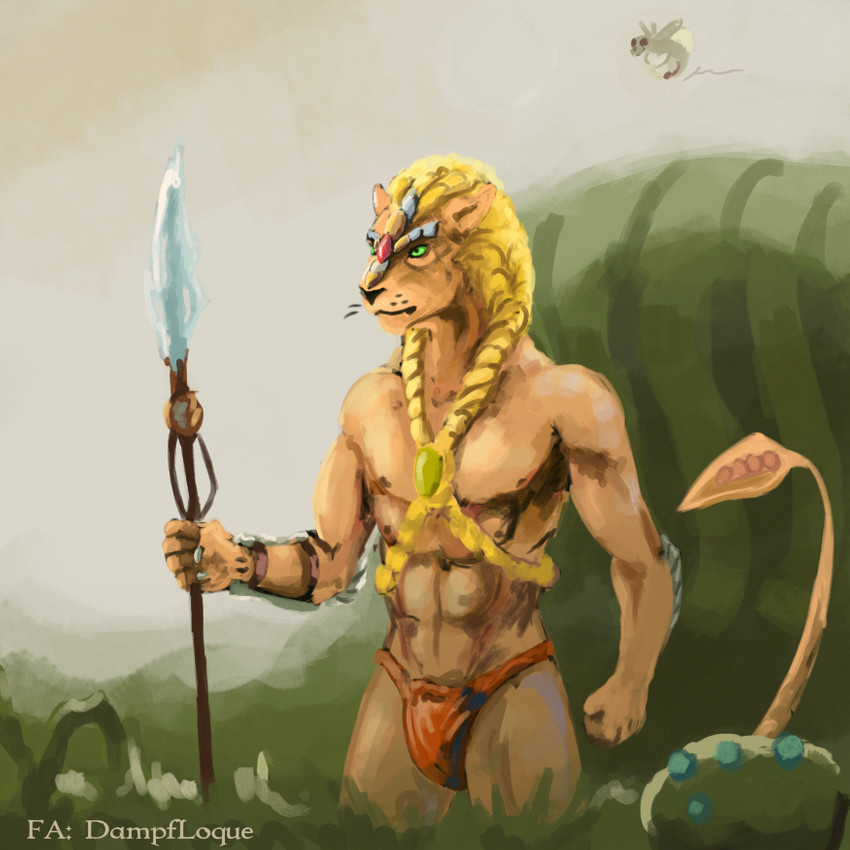 4_nipples 4_pecs anthro armor bare_chest blonde_hair bottomwear bracers clothing fur green_eyes grey_sky hair holding_melee_weapon holding_object holding_polearm holding_spear holding_weapon loincloth male melee_weapon multi_nipple multi_pecs muscular muscular_anthro muscular_male nipples pecs plant polearm sky solo spear standing tan_body tan_fur weapon loque albion_(game) blue_byte_(game_developer) drirr_(albion) alien felid feline iskai_(albion) mammal 1:1 signature