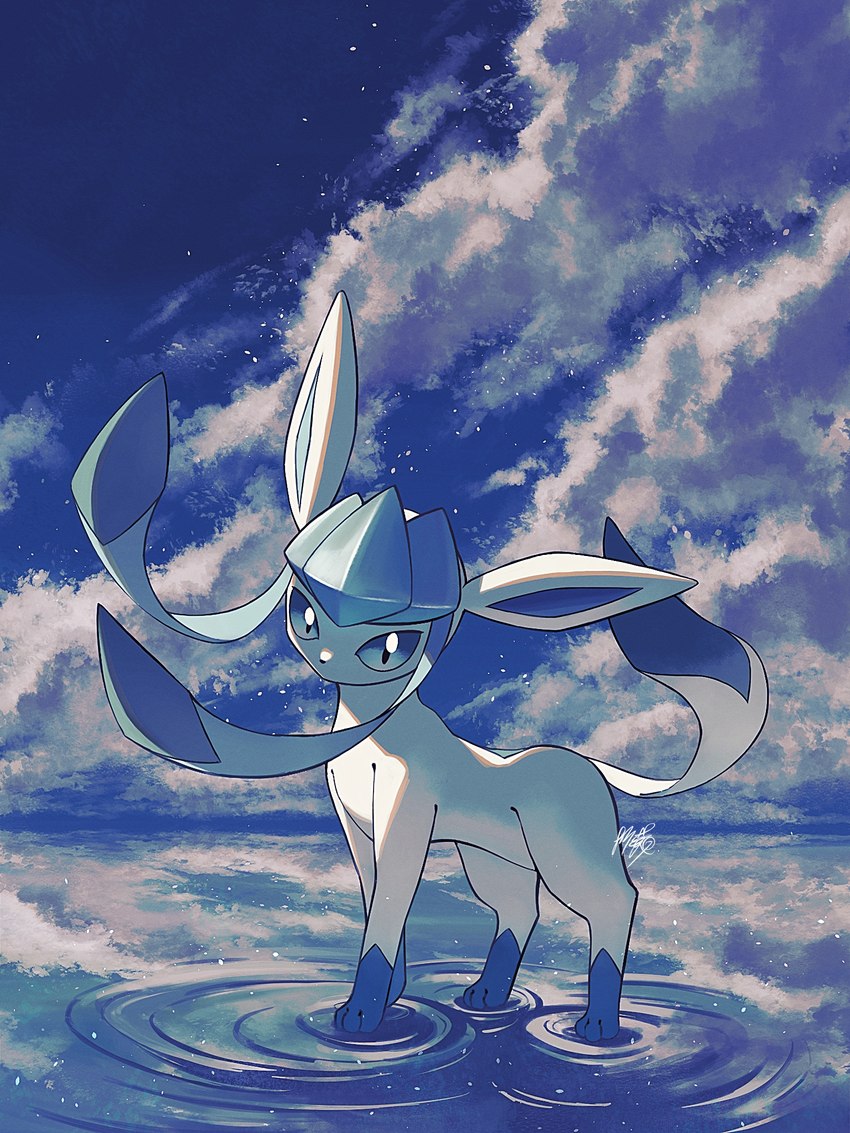 3_toes ambiguous_gender blue_sclera body_of_water cloud feet feral fur glistening looking_at_viewer reflection ripples sky skyscape solo tail toes water water_reflection white_body kuchiba nintendo pokemon eeveelution generation_4_pokemon glaceon pokemon_(species) 2023 3:4 blue_theme cool_colors hi_res shaded signature