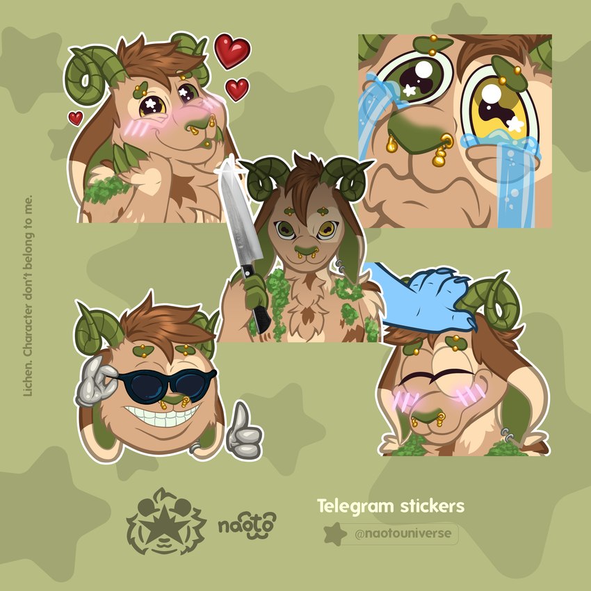 anthro bodily_fluids crying gesture hand_gesture knife love male male_anthro pats sad shy solo sticker tears telegram_sticker thumbs_up naoto telegram bovid caprine goat mammal 1:1 absurd_res hi_res meme