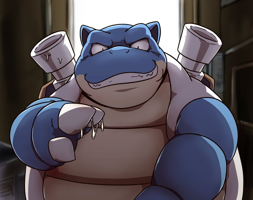 anthro biped blue_body bodily_fluids cum cum_on_hand detailed_background genital_fluids kemono male overweight overweight_anthro overweight_male solo unagi_bukuro nintendo pokemon blastoise generation_1_pokemon pokemon_(species) 2020