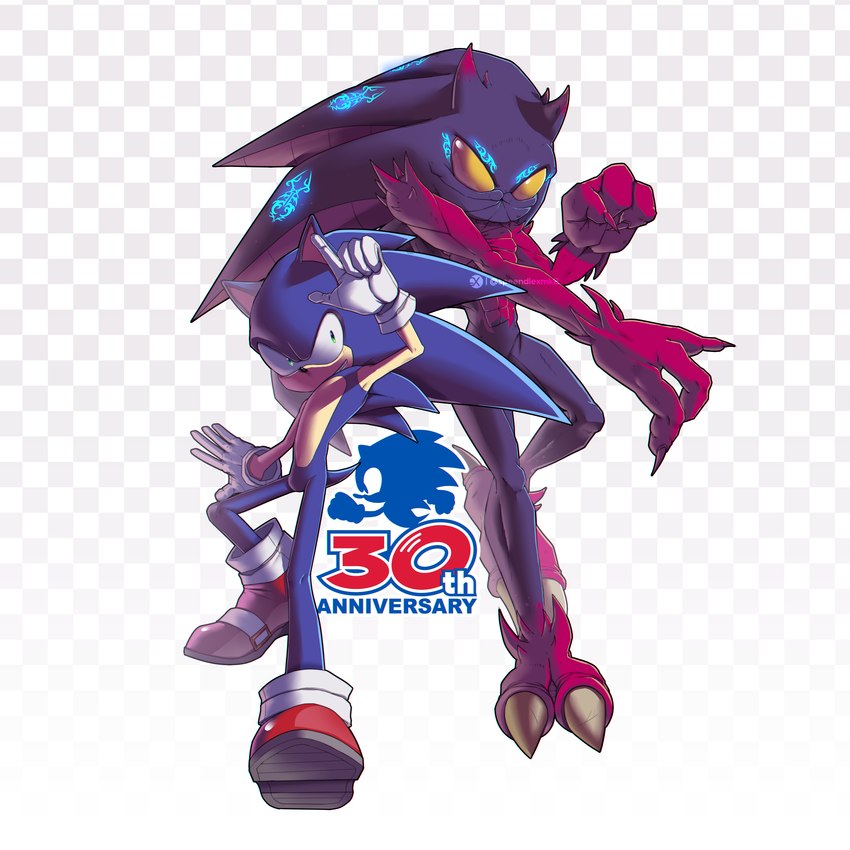 anthro black_body blue_body blue_fur clothing duo footwear fur gloves green_eyes handwear male no_pupils shoes yellow_eyes speendlexmk2 sega sonic_the_hedgehog_(series) sonic_the_hedgehog alien black_arms_(sonic) eulipotyphlan hedgehog mammal 1:1 absurd_res hi_res