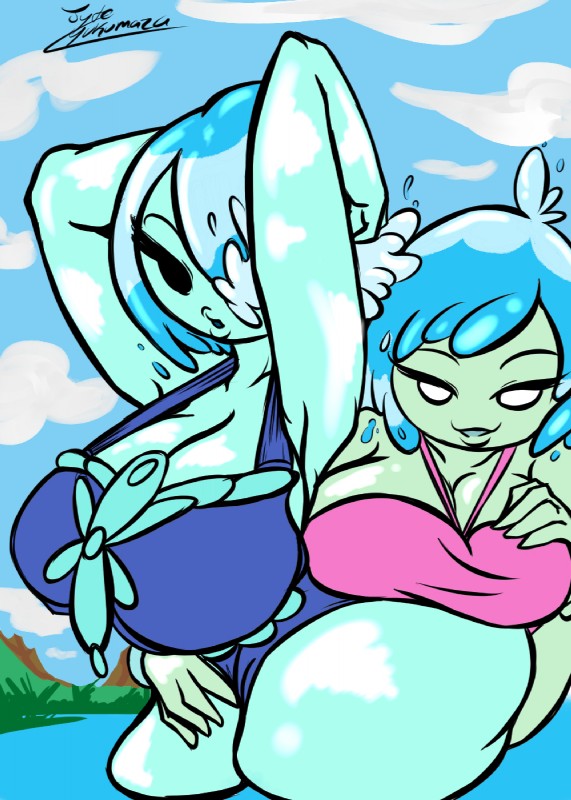 big_breasts breasts clothed clothing duo female looking_at_viewer not_furry jyto adventure_time cartoon_network denise_(adventure_time) unnamed_water_nymph_(at) humanoid water_nymph hi_res