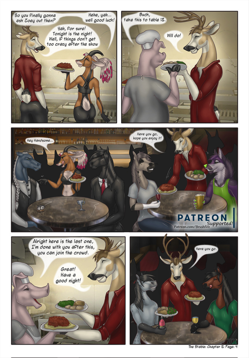 dialogue female food group male meal serving stable text brushfire biers buck_(brushfire) pixie_(brushfire) steppenfire_(character) bovid canid canine canis caprine cervine deer domestic_pig draft_horse equid equine friesian goat horse mammal suid suine sus_(pig) wolf comic english_text hi_res url