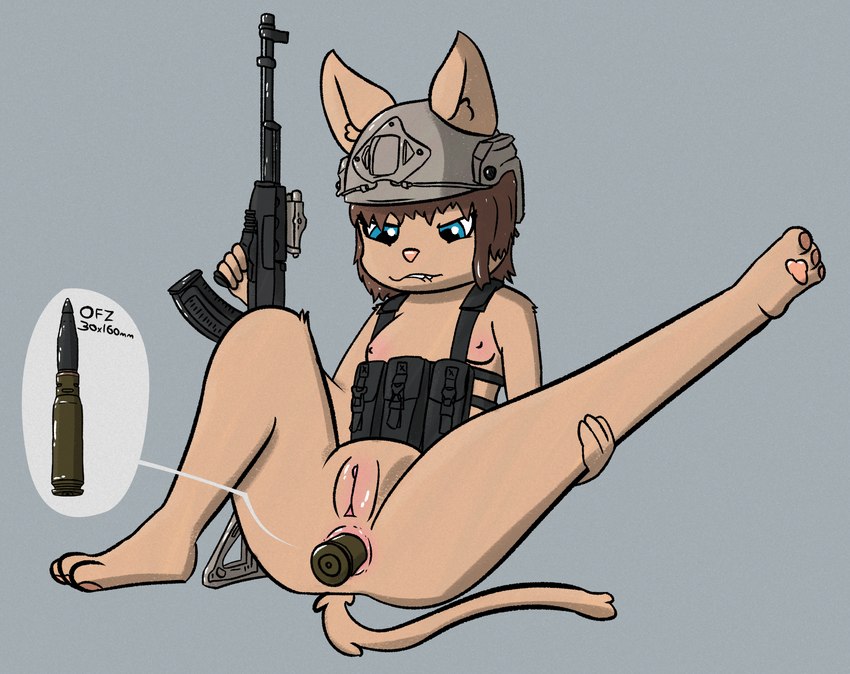 ammo_fetish ammunition_in_ass anal anal_penetration anthro anus arms_bent bent_leg blue_eyes breasts brown_hair bullet butt clitoris extended_leg female fur genitals gun hair hand_on_knee hand_on_leg hand_on_own_knee hand_on_own_leg heron_pose holding_knee holding_leg holding_raised_leg improvised_sex_toy knee_pulled_up mostly_nude nipples number object_in_ass one_leg_up penetration planted_leg pose pussy raised_leg ranged_weapon sitting small_breasts solo spread_legs spreading tan_body tan_fur weapon weapon_penetration young young_anthro young_female soggygoat domestic_cat felid feline felis mammal hi_res