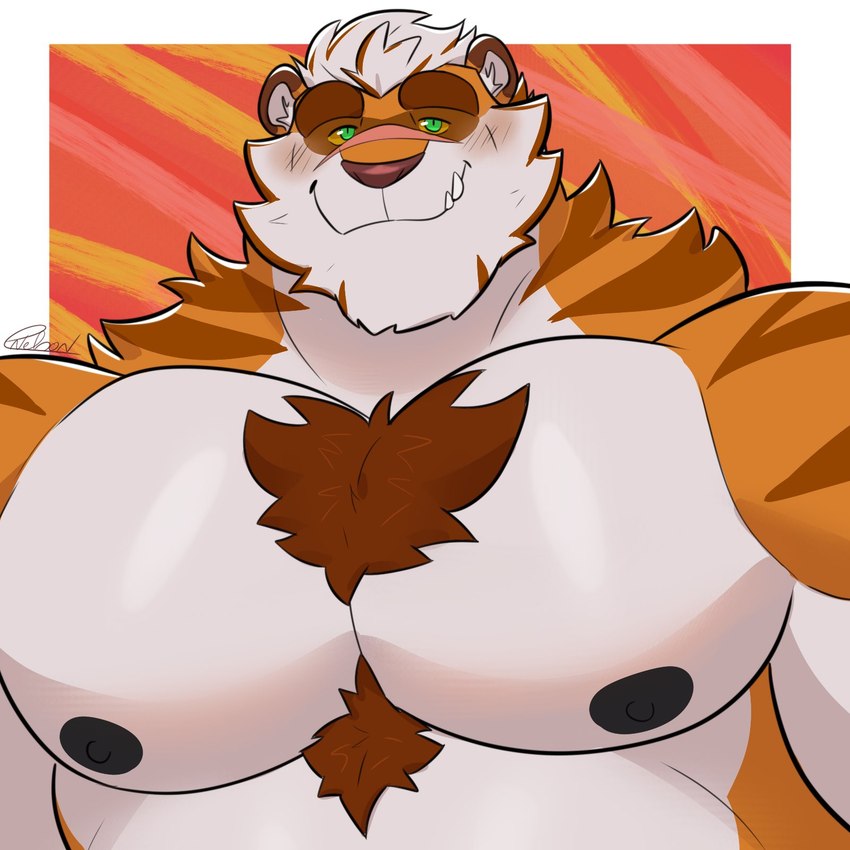 anthro barazoku big_muscles biped fur green_eyes looking_at_viewer male muscular muscular_anthro muscular_male orange_body orange_fur pecs solo white_body white_fur yellow_sclera same22shark felid mammal pantherine tiger 1:1 2024 hi_res