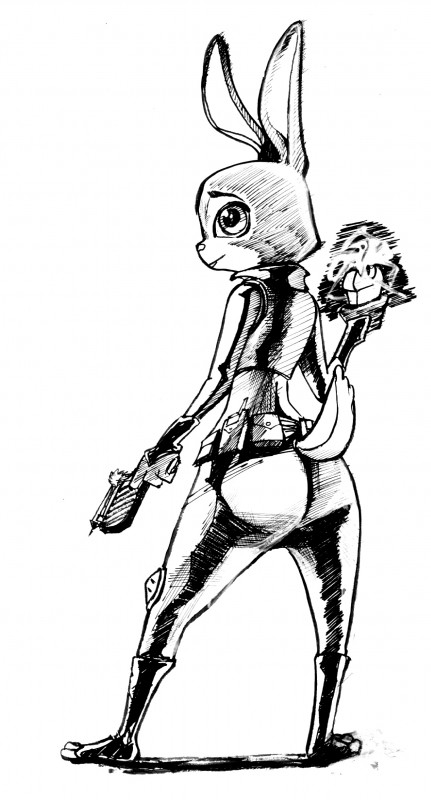 anthro dart_gun electroshock_weapon female gun ranged_weapon simple_background solo taser tranquilizer weapon copymirror disney zootopia judy_hopps lagomorph leporid mammal rabbit absurd_res hi_res monochrome traditional_media_(artwork)