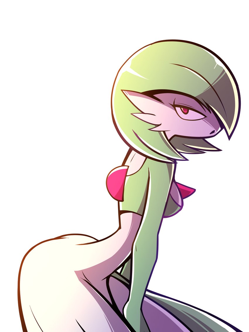 bent_over breasts butt female looking_at_viewer medium_breasts not_furry red_eyes simple_background solo spikes spikes_(anatomy) white_background white_body white_skin crossxvii nintendo pokemon gardevoir generation_3_pokemon humanoid pokemon_(species) 2022 3:4 absurd_res hi_res