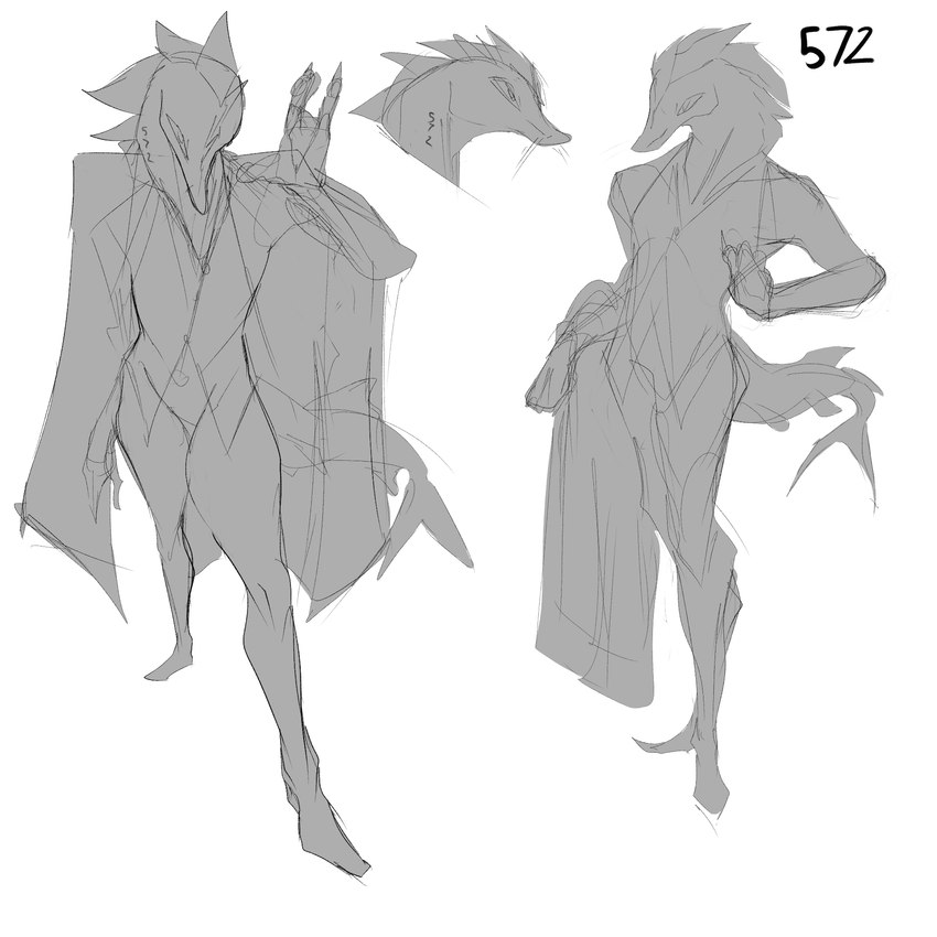 4_fingers alternate_species anthro barbel_(anatomy) biped black_text claws clothed clothing dorsal_fin feet fin finger_claws fingers front_view holding_clothing holding_jacket holding_object holding_topwear jacket male male_anthro narrowed_eyes number number_on_body open_clothing open_jacket open_topwear side_view simple_background slim slim_anthro slim_male snout solo standing tail tail_fin text text_on_body three-quarter_view topwear white_background kaijinapple scp_foundation scp-527 acipenseriformes fish marine sturgeon 1:1 2022 full-length_portrait greyscale headshot_portrait hi_res monochrome multiple_images portrait sketch sketch_page