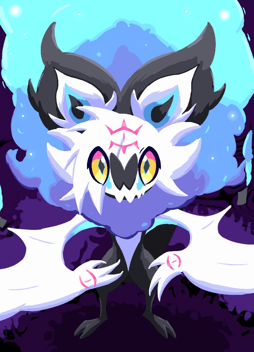 3_eyes big_ears black_body cosmic_fur fangs fur fusion hair looking_at_viewer male mane markings multi_eye pokemon_fusion solo teeth white_body white_fur white_hair winged_arms wings yellow_eyes shadowsoulful nintendo pokemon fan_character naruga_(shadowsoulful) bat generation_6_pokemon generation_7_pokemon legendary_pokemon lunala mammal noibat pokemon_(species) hi_res