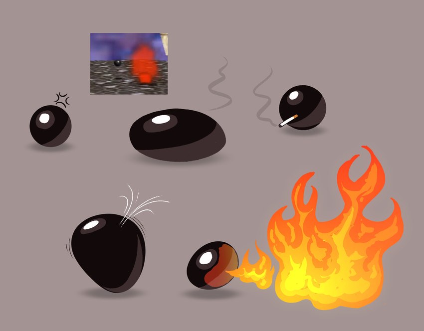 ambiguous_gender black_body breath_powers cigarette cross-popping_vein elemental_manipulation fire fire_breathing fire_manipulation inhale screencap smoking smoking_cigarette solo gooseworx mario_bros nintendo super_mario_64 animate_inanimate flame_thrower_(sm64) model_sheet