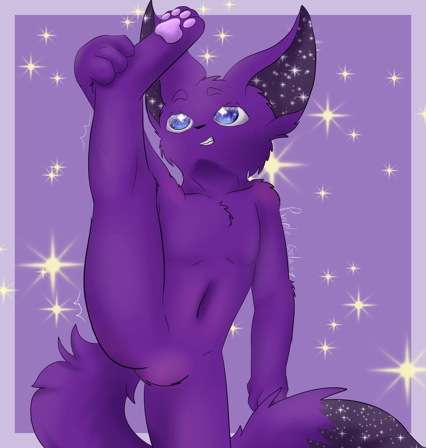 anthro male nude simple_background smile solo stretching purple_galaxy colored digital_drawing_(artwork) digital_media_(artwork) hi_res shaded signature simple_shading soft_shading watermark