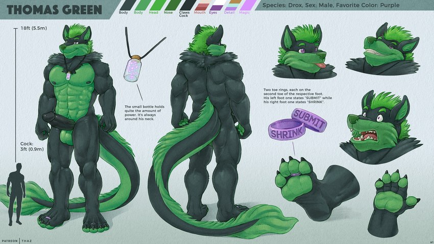 anthro black_body blep chart digit_ring expressions faceless_character faceless_male feet fluffy fluffy_tail fur genitals green_body grin handpads handpaw height_chart jewelry macro magic male measurements micro multicolored_body multicolored_fur multicolored_skin neck_tuft necklace nude palette pawpads paws penis power purple_eyes ring size_difference smile solo standing standing_position submit surprised_expression tail text text_on_jewelry text_on_toe_ring toe_ring toes tongue tongue_out tuft two_tone_body two_tone_fur two_tone_skin two_tone_tail thaz_(artist) mythology thomas_green canid canine dragon fox hybrid mammal mythological_creature mythological_scalie scalie shrink_(disambiguation) 16:9 digital_media_(artwork) english_text expression_sheet hi_res model_sheet widescreen