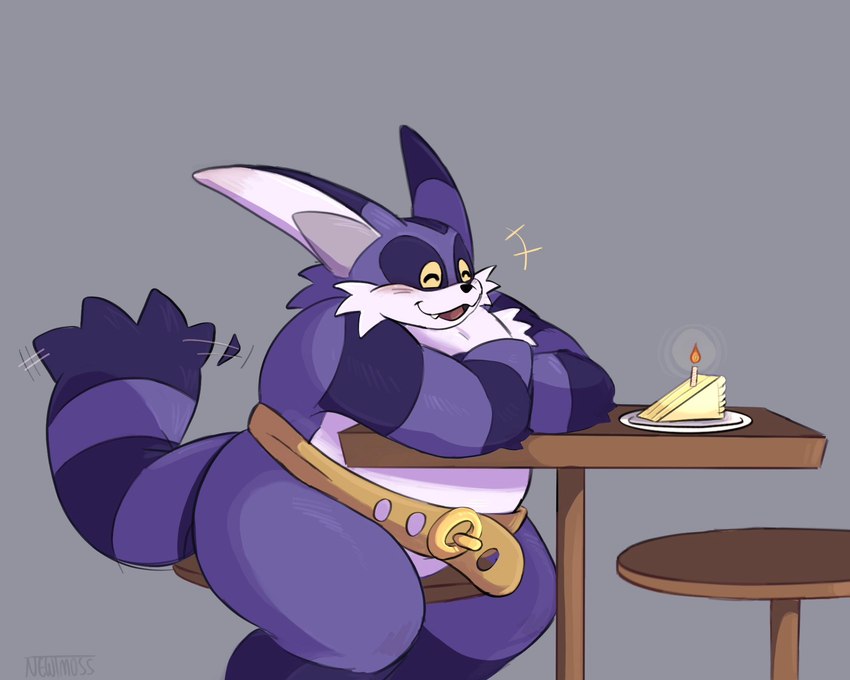 anthro belt big_butt blush butt cake dessert food furniture male overweight sitting smile solo table newtmoss sega sonic_the_hedgehog_(series) big_the_cat domestic_cat felid feline felis mammal hi_res