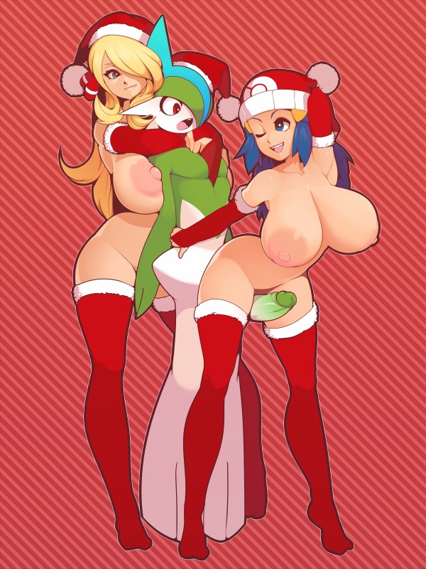 cynthia, dawn, and pokemon trainer (christmas and etc) created by plantpenetrator