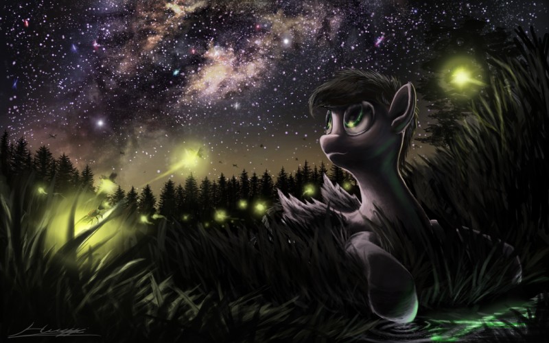 black_hair detailed_background evergreen_tree feathered_wings feathers forest galaxy glowing grass green_eyes grey_body hair male milky_way nature nebula night outside pine_tree plant reflection short_hair solo star starscape tree water wings wood huussii hasbro my_little_pony mythology apollo_heart fan_character ambient_arthropod ambient_firefly ambient_insect arthropod beetle elateroid equid equine firefly insect mammal mythological_creature mythological_equine pegasus 16:10 2011 hi_res wallpaper widescreen