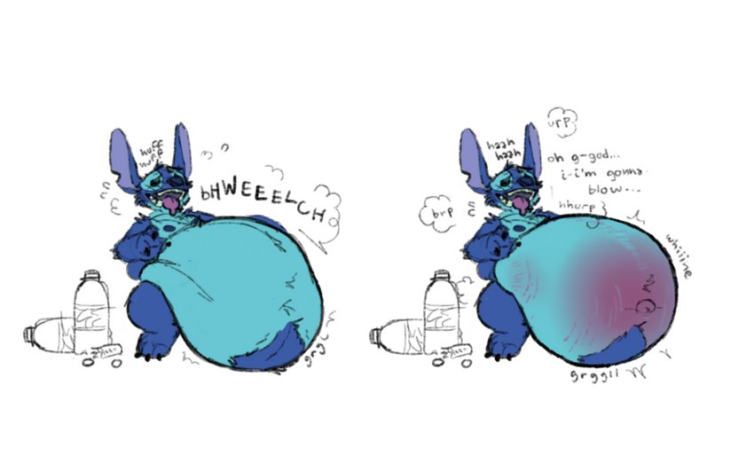 anthro belly belly_blush belly_expansion belly_inflation belly_on_ground beverage big_belly bloated blue_body blue_fur blue_nose blush bodily_fluids body_blush body_hair breath burp_cloud burping chugging close_to_bursting coke_and_mentos dialogue different_sound_effects expansion fur gurgle_(sound_effect) happy_trail head_tuft huge_belly hyper hyper_belly inflation male navel nipples notched_ear nude obese obese_male onomatopoeia open_mouth outie_navel overweight overweight_anthro overweight_male panting rumbling_stomach saliva saliva_on_tongue smile soda soda_bottle solo sound_effects stretch_marks sweat sweatdrop teeth text tongue tuft vowelless vowelless_sound_effect chocopaws2 disney lilo_and_stitch mentos stitch_(lilo_and_stitch) alien experiment_(lilo_and_stitch) mammal digital_media_(artwork) english_text hi_res