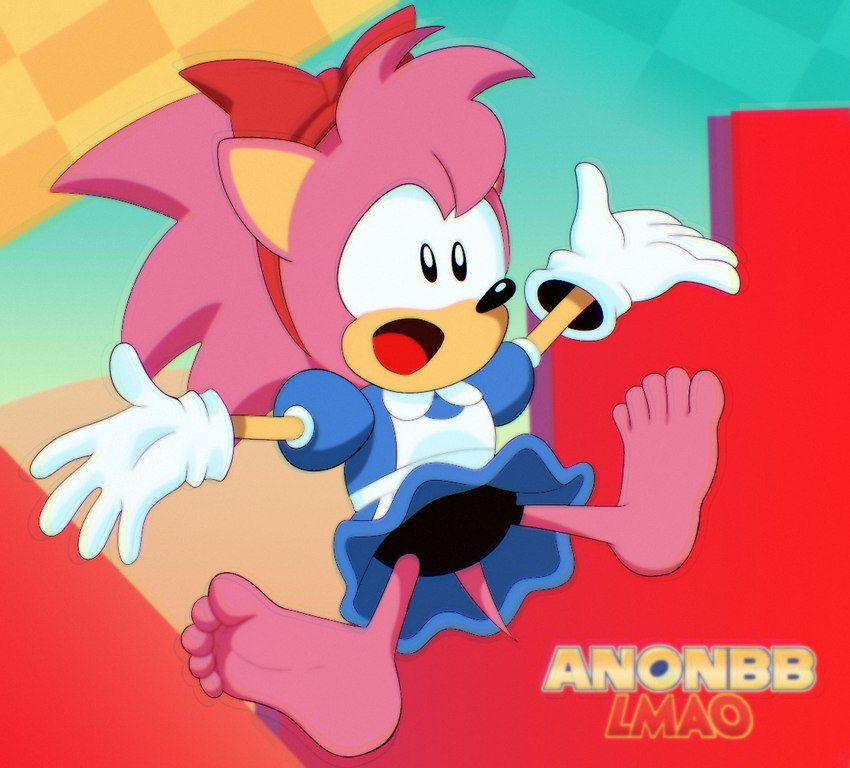 5_fingers 5_toes anthro barefoot clothed clothing feet female fingers gloves handwear micro_calves micro_legs micro_thighs open_mouth pink_body soles solo thin_calves thin_legs thin_thighs toes white_clothing white_gloves white_handwear anonbb classic_sonic_(universe) sega sonic_the_hedgehog_(series) amy_rose classic_amy_rose eulipotyphlan hedgehog mammal