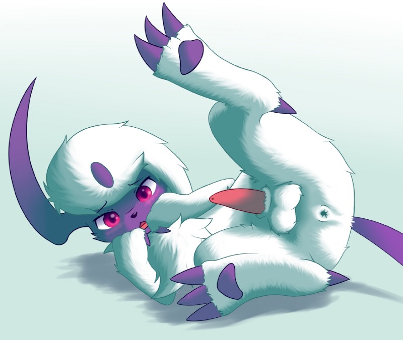 anus balls blush claws erection femboy feral front_view fur genitals looking_at_viewer lying male on_back open_mouth penis pink_eyes raised_leg shy solo toe_claws white_body white_fur raxmon nintendo pokemon deli absol generation_3_pokemon pokemon_(species) 2015