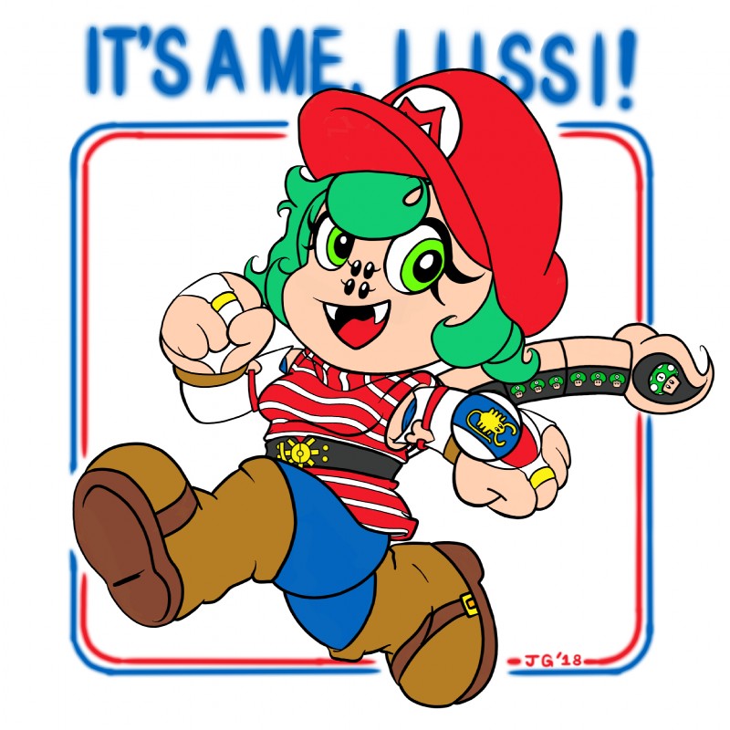 accessory belt boots border chelicerae clothed clothing dress female footwear gameplay_mechanics gloves green_eyes green_hair hair handwear heart_symbol leg_warmers leggings legwear life_(gaming) looking_at_viewer multi_eye parody shoes short_stack sleeveless_dress smile solo stripes thick_thighs white_border jgdraws_(artist) mario_bros nintendo fan_character lussi_vyes animal_humanoid arachnid arachnid_humanoid arthropod arthropod_humanoid humanoid scorpion_humanoid 1:1 2018 digital_media_(artwork) hi_res