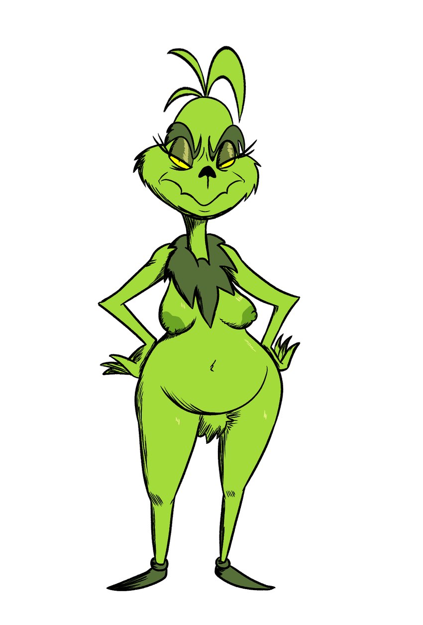 big_pubes breasts clothing crossgender female footwear footwear_only front_view fur green_body green_fur green_nipples hands_on_hips looking_at_viewer mostly_nude mtf_crossgender nipples pubes shoes shoes_only simple_background solo white_background wide_hips impstripe dr._seuss how_the_grinch_stole_christmas! grinch humanoid mammal 2023 full-length_portrait hi_res portrait