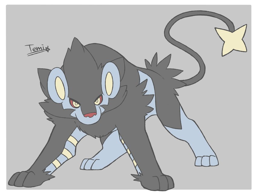 ambiguous_gender blue_body blue_fur feral fur grey_background grey_body grey_fur quadruped red_nose simple_background solo temitess nintendo pokemon generation_4_pokemon luxray pokemon_(species) 2017 full-length_portrait hi_res portrait