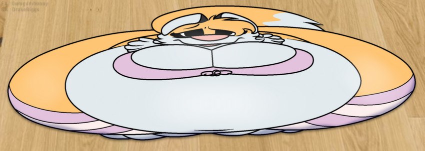 anthro belly big_belly big_breasts breasts clothed clothing embarrassed female flattened flattened_breasts hair huge_breasts inside lying obese obese_anthro obese_female on_front overweight overweight_anthro overweight_female partially_clothed smile solo foxball zera_(titsunekitsune) canid canine fox mammal