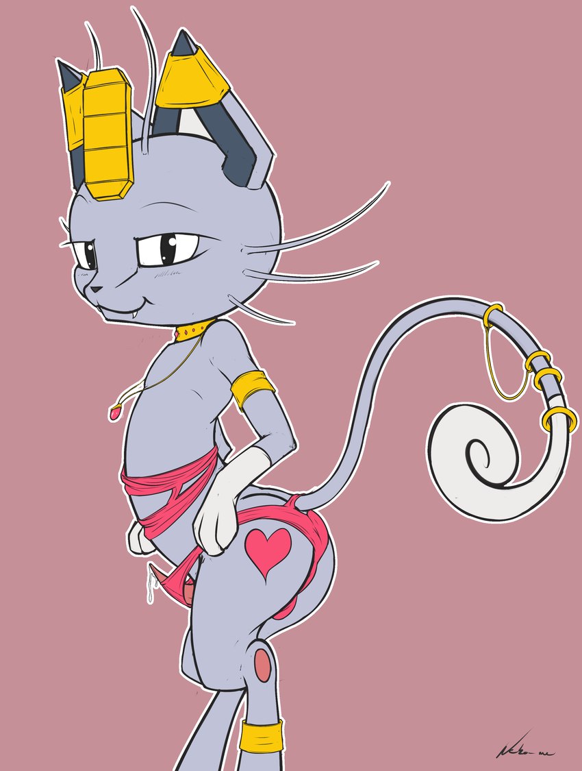 animal_genitalia anthro balls_in_underwear bodily_fluids clothed clothing cum cum_on_penis exhibitionism femboy genital_fluids genitals jewelry looking_at_viewer male partially_clothed penis pose precum presenting sheath solo taint_bulge tattoo neko-me nintendo pokemon alolan_form alolan_meowth felid feline generation_7_pokemon mammal pokemon_(species) regional_form_(pokemon) absurd_res hi_res pinup sketch