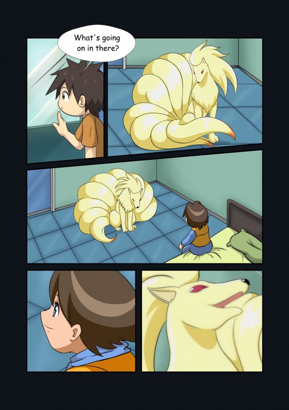 ambiguous_gender feral multi_tail speech_bubble tail text sugarnhoney nintendo pokemon canid canine generation_1_pokemon human mammal ninetales pokemon_(species) absurd_res comic hi_res