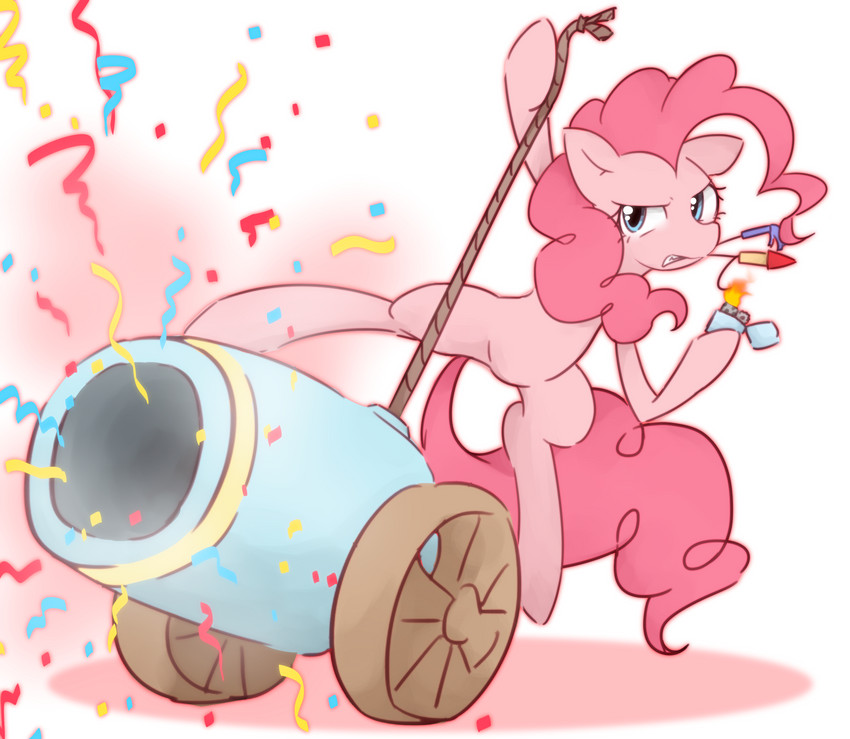 blue_eyes cannon confetti confetti_streamer female feral fire fireworks hair long_hair pink_body pink_hair ranged_weapon rope solo weapon akainu7 friendship_is_magic hasbro my_little_pony pinkie_pie_(mlp) earth_pony equid equine horse mammal pony 2016 hi_res