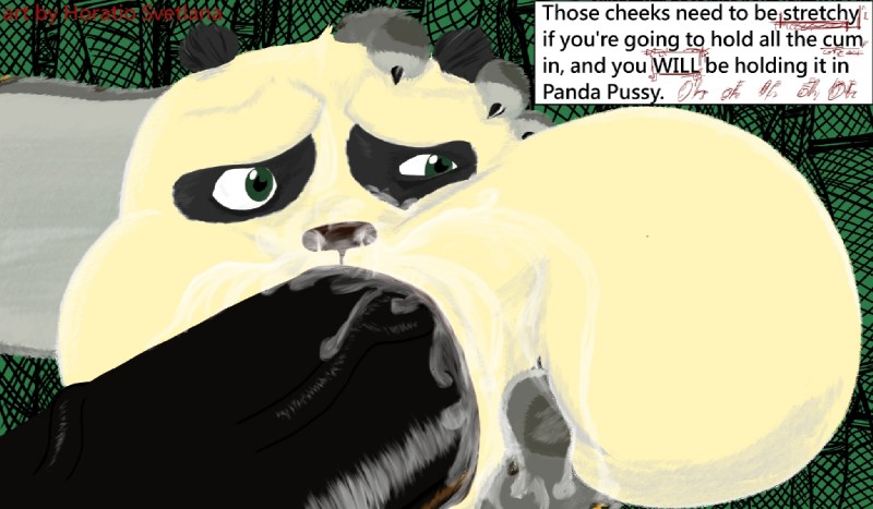 anthro big_penis black_body black_fur bodily_fluids cheek_bulge cum cum_in_mouth cum_inside cum_on_face cum_on_penis dialogue duo erection fellatio forced forced_oral fur genital_fluids genitals green_eyes grey_body grey_fur hand_on_head head_grab huge_penis hyper hyper_genitalia hyper_penis interspecies male male/male male_penetrated male_penetrating male_penetrating_male multicolored_body multicolored_fur open_mouth oral oral_penetration penetration penile penis sex text two_tone_body two_tone_fur vein veiny_penis white_body white_fur horatio_svetlana dreamworks kung_fu_panda master_po_ping tai_lung_(kung_fu_panda) bear felid giant_panda leopard mammal pantherine snow_leopard 2013 digital_media_(artwork) english_text