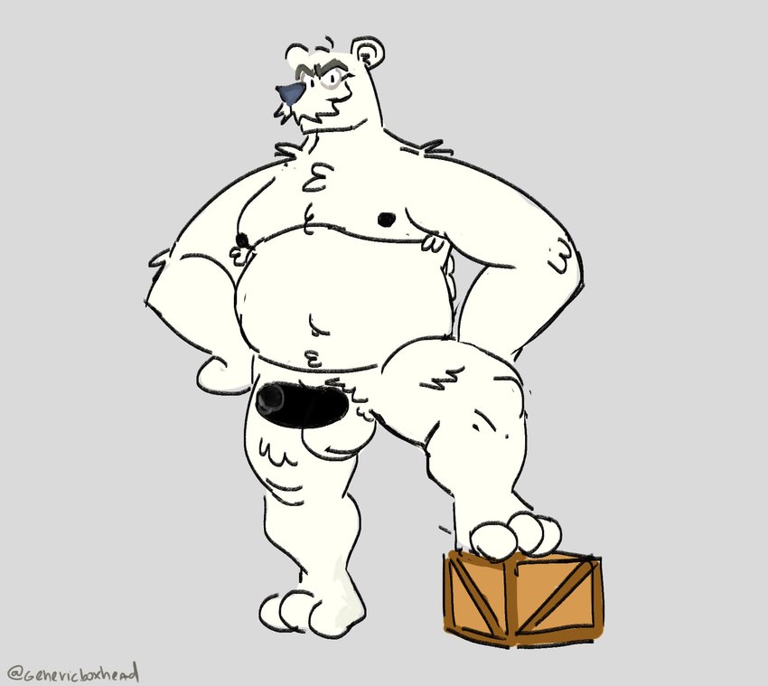 anthro balls belly black_nose erection genitals male moobs nipples overweight overweight_male penis simple_background solo white_body genericboxhead club_penguin herbert_p._bear bear mammal polar_bear ursine 2024 hi_res