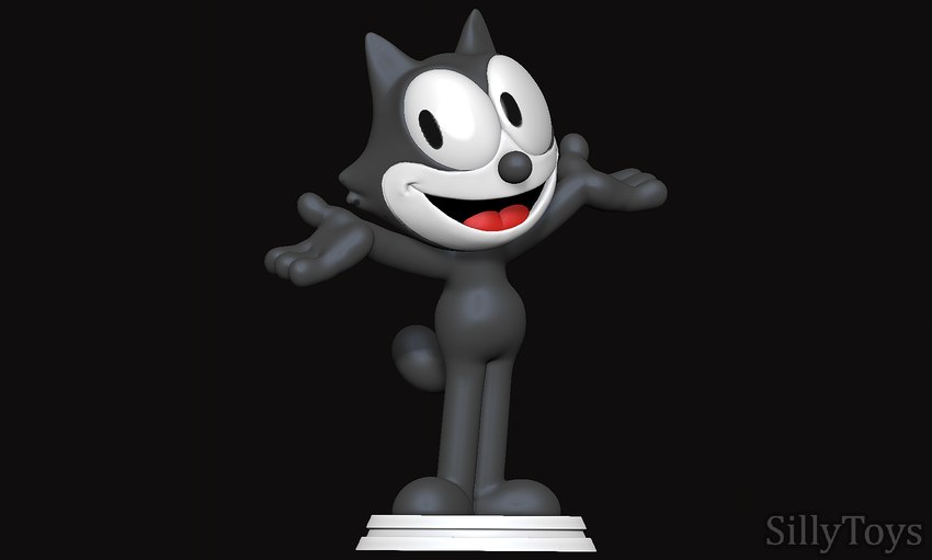 3d_modeling 3d_print anthro black_body looking_sideways male open_mouth raised_arms simple_background smile solo sillytoys felix_the_cat_(series) felix_the_cat domestic_cat felid feline felis mammal 3d_(artwork) digital_media_(artwork) hi_res