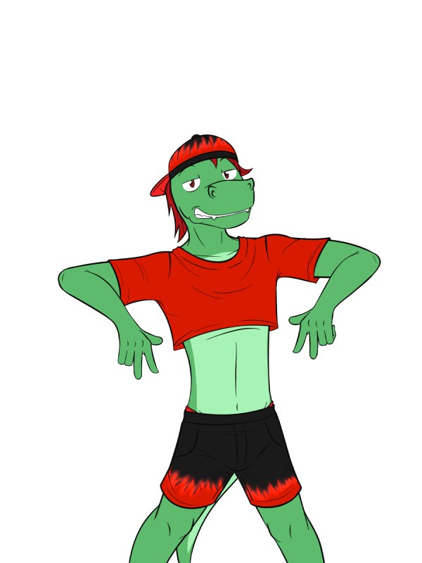 anthro clothing crop_top dancing hat headgear headwear male shirt solo t-shirt topwear fuze texnatsu diego_abel alligator alligatorid crocodilian reptile scalie 3:4 hi_res