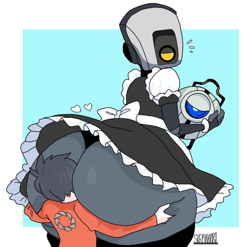 butt butt_grab clothing duo face_in_ass female hand_on_butt holding_butt machine maid_uniform male male/female uniform skrivhatoro portal_(series) valve glados wheatley human humanoid mammal robot 1:1 absurd_res hi_res