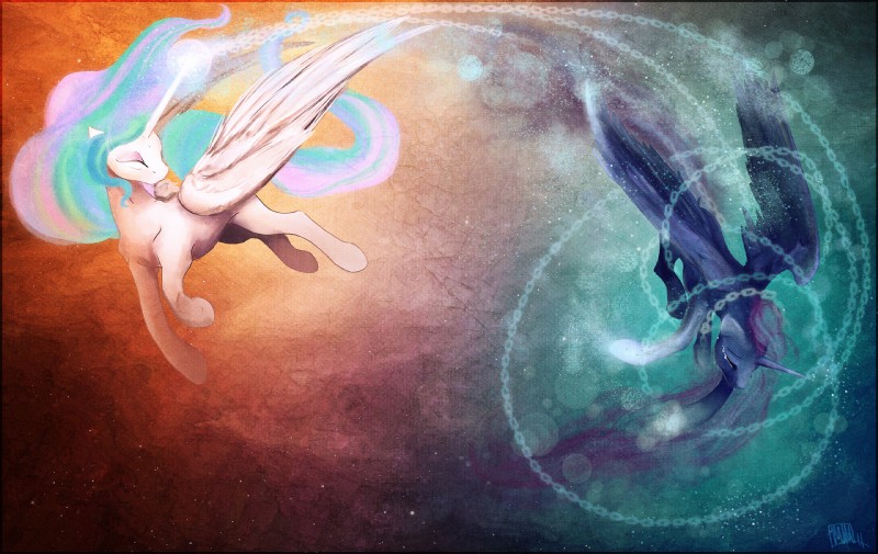 nightmare moon and princess celestia (friendship is magic and etc) created by cosmicunicorn