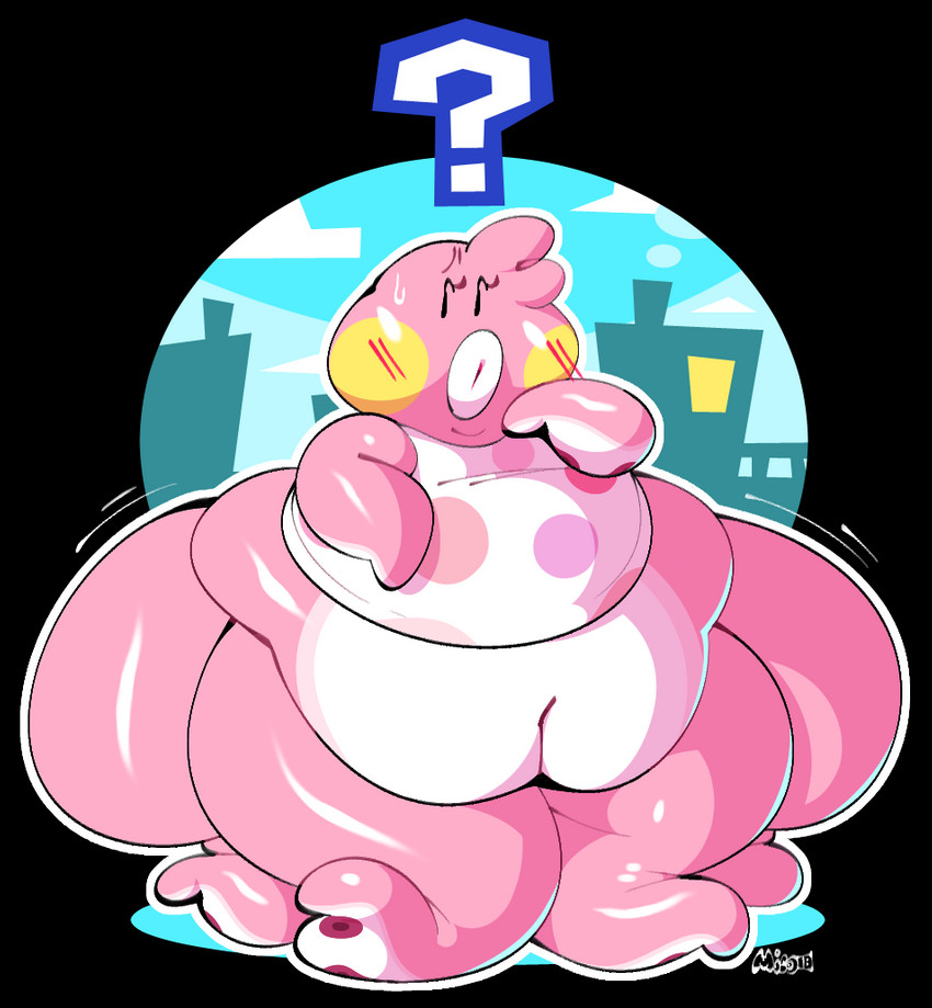 anthro belly big_belly blush bodily_fluids bottomless clothed clothing female obese obese_anthro obese_female overweight overweight_anthro overweight_female pink_body question_mark solo sweat sweatdrop tentacles mintrimo animal_crossing nintendo marina_(animal_crossing) cephalopod coleoid marine mollusk octopodiform alpha_channel