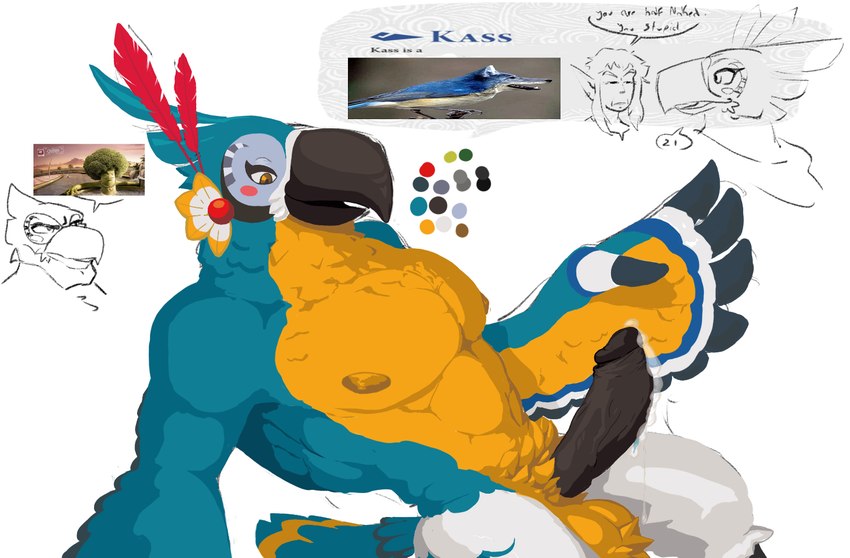 anthro big_breasts big_penis bodily_fluids breasts feathers genital_fluids genitals male muscular muscular_male nipples parody penis precum presenting presenting_penis silly_face solo tail thick_tail yaperstuff18 breath_of_the_wild nintendo the_legend_of_zelda kass_(tloz) link avian bird digital_drawing_(artwork) digital_media_(artwork) hi_res shaded sketch